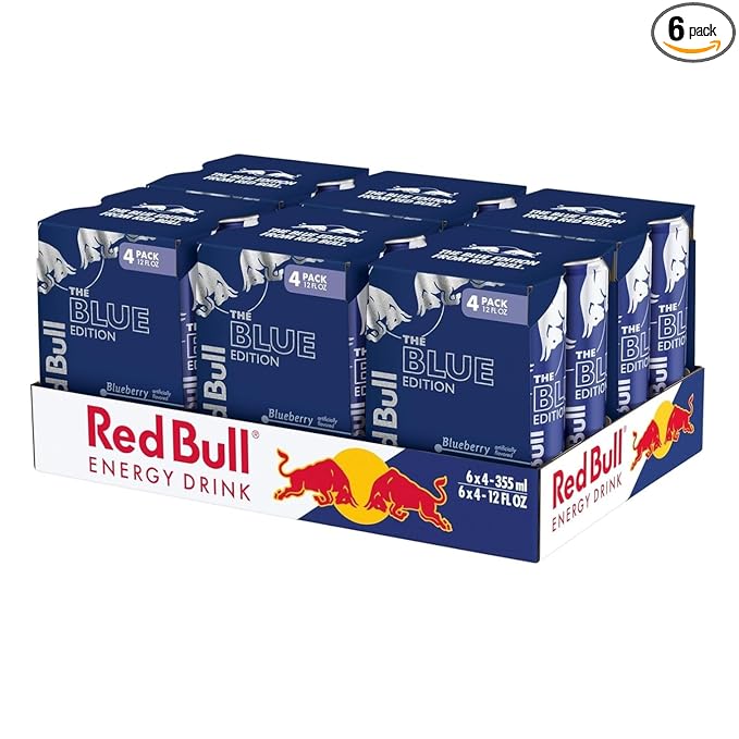Red Bull Blue Edition Energy Drink, Blueberry, with 114mg Caffeine plus Taurine & B Vitamins, 12 Fl Oz, 6 Packs of 4 Cans (Pack of 24)