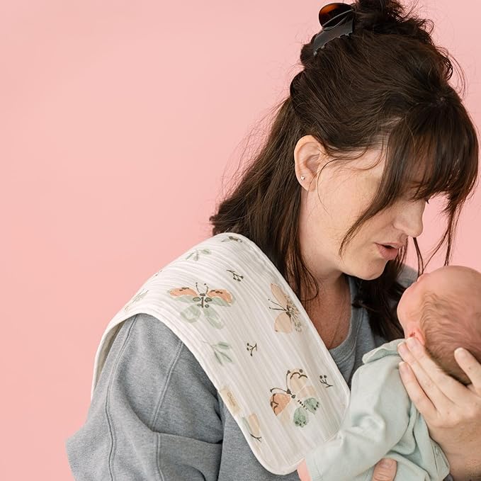 Crane Baby Muslin Baby Burp Cloths, Lightweight Absorbent Burp Cloth, Rainbow/Butterfly, Set of 3, 7” x 20”, Newborn Baby Essentials, Burp Cloths Baby Boy, Burp Cloths Baby Girl, Newborn Essentials