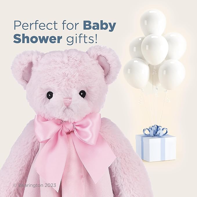 Bearington Baby Huggie Bear Snuggler, 15 Inch Pink Teddy Plush Stuffed Animal Security Blanket Lovey for Babies - Teddy Bear Blanket