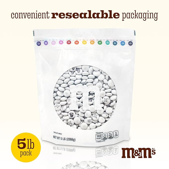 M&M’S WORLD Wedding Themed Milk Chocolate Candy - 5lbs Assorted Pre-designed Just Married, I Do Wedding Decoration White Wedding M&M'S Candy