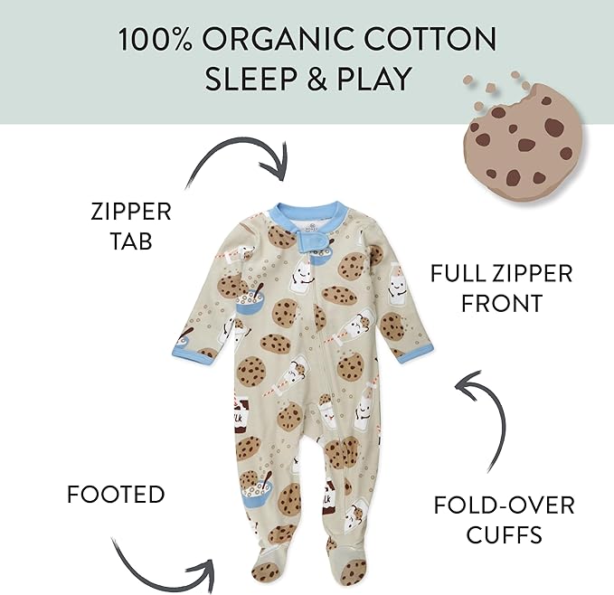 HonestBaby Sleep & Play Footed One-piece Pajama Sleeper 100% Organic Cotton, Baby Boys