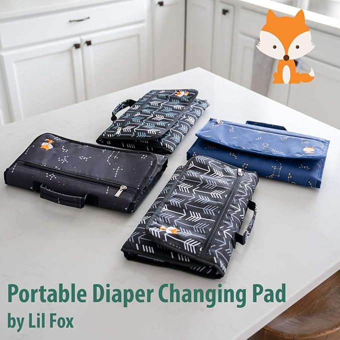 Lil Fox Portable Changing Pad - One-Hand Diaper Change Pad for Baby Diaper Bag or Changing Table. Unisex Baby Shower Gifts, Newborn Essentials