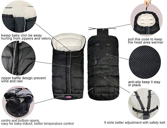 Go 3-Seasons Water Repellent Stroller Footmuff, Baby Cozy Toe Pushchair Sleeping Bag Toddler,Winter Outdoor Tour Stroller Bunting Bag