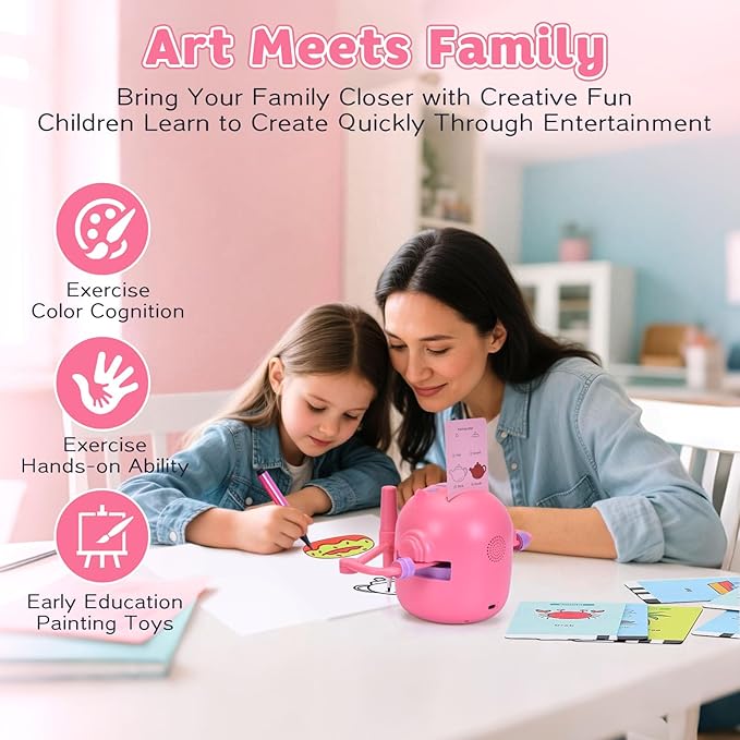 Smart Drawing Robot for Kids with 100 Cards – Voice-Activated Educational Art & Creativity Toy, Montessori Learning Machine for Boys & Girls Ages 3-9 for Toddlers & Children (Pink)