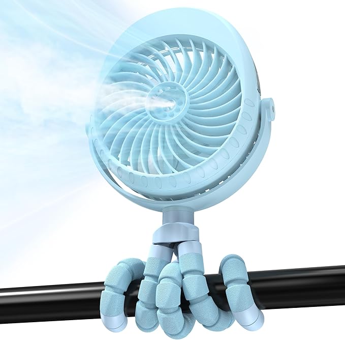 Misting Baby Stroller Fan, 4000mAh Rechargeable Battery Operated, 270°Pivoting, 15H Cooling,50ml Portable Water Sprayer Misting Fan with Flexible Tripod Clip on Car Seat Crib Treadmill Bunk Bed