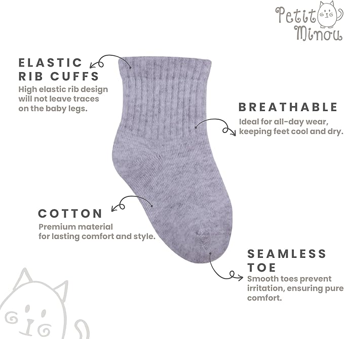Bella Seamless-Toe Turkish Cotton Ribbed Crew Socks - Stylish and Cozy 6-Pack Baby & Toddler Socks