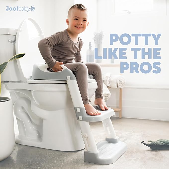Jool Baby Potty Training Seat with 2 Step Ladder for Toddlers - Splash Guard, Adjustable Height (Gray)