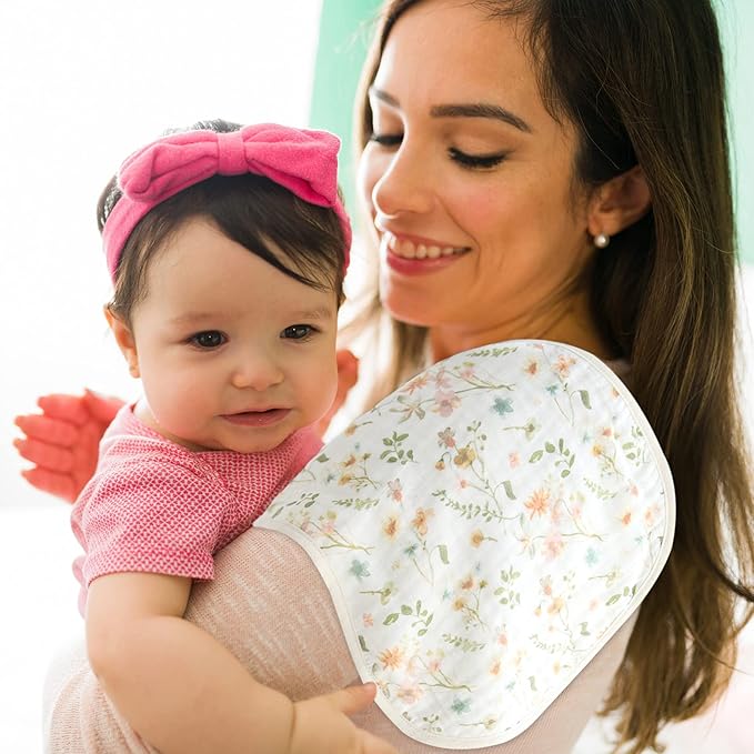 LifeTree Muslin Baby Burp Cloths - Soft 2 Pack Viscose Bamboo Cotton Large 22'' by 10'' Absorbent Milk Spit Up Rags - Burping Cloths for Newborn, Girls Boy (Floral & Checkerboard)