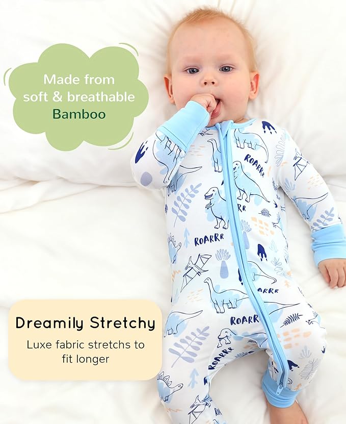 Footless Pajamas Baby Boy Girls, Viscose from Bamboo Baby Pajamas, Two Way Zipper Sleepers, Newborn Pjs