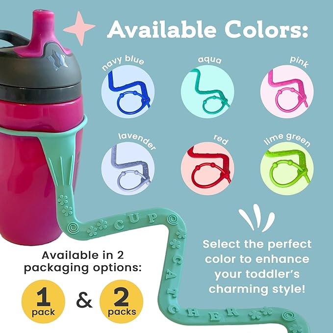 Brilli Baby Cup Catcher Patented Safety Tether Strap, Attach Sippy Cups, Bottles, Pacifiers & More to Stroller, High Chair, Car Seat, Made in USA, Food Grade, Dishwasher Safe (Aqua & Navy)