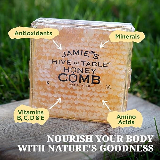 Jamie's Hive To Table 100% Raw Honeycomb, 72 Oz (Pack of 6) – All-Natural Pure Georgia Honeycomb – Fresh Georgia Honeycomb with Bee Pollen and Propolis, No Additives or Preservatives, Non-GMO