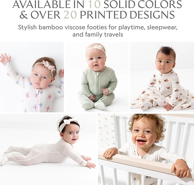 Bamboo Little Soft Baby Footie Pajamas, Baby Clothes, Newborn Sleepers, 95% Viscose and 5% Spandex, 0-24 Months