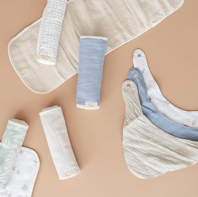 Crane Baby Muslin Baby Burp Cloths, Lightweight Absorbent Burp Cloth, Beach Life Starfish, Set of 3, 7” x 20”, Newborn Baby Essentials, Burp Cloths Baby Boy, Burp Cloths Baby Girl, Newborn Essentials