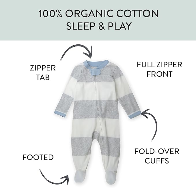 HonestBaby Sleep & Play Footed One-piece Pajama Sleeper 100% Organic Cotton, Baby Boys