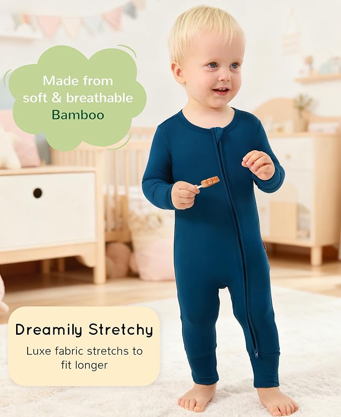 Footless Pajamas Baby Boy Girls, Viscose from Bamboo Baby Pajamas, Two Way Zipper Sleepers, Newborn Pjs