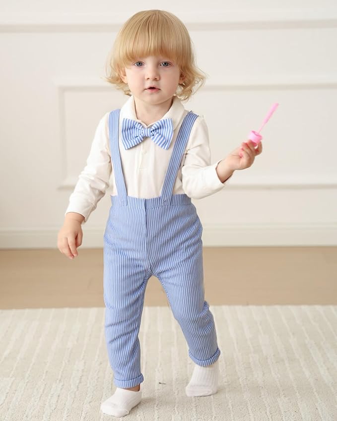 Newborn Baby Boy Clothes Gentleman Wedding Suit Infant Outfits Formal Dress Shirt+Bowtie+Suspender Pants