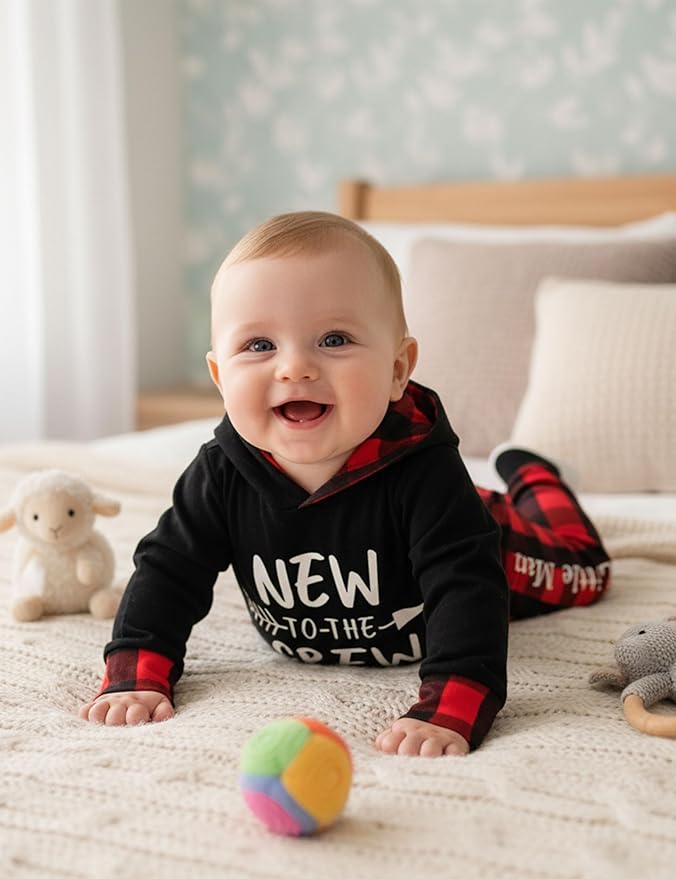 Fommy Newborn Baby Boy Clothes Plaid Letter Print Long Sleeve Hoodies + Long Pants 2PCS Fall Winter Outfits Set