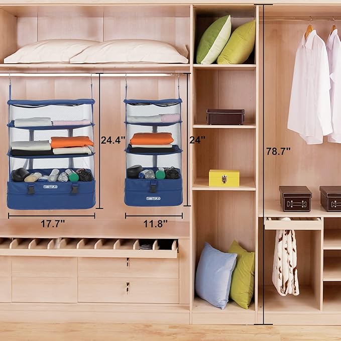 TABITORA Portable Hanging Travel Shelves Bag Packing Cube Organizer Suitcase Storage Large Capacity