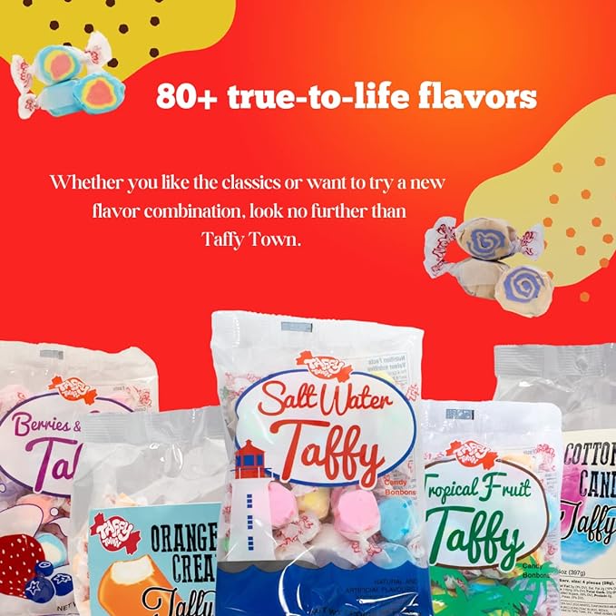 Taffy Town Saltwater Taffy- PB&J | Gourmet | Nougat-Style Candy| Soft & Delicious| Sumer Snack Treats| Party Good Candies | 2.5 lbs