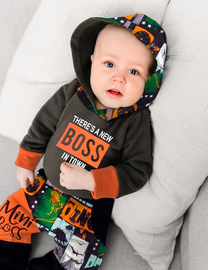 Fommy Newborn Baby Boy Clothes Plaid Letter Print Long Sleeve Hoodies + Long Pants 2PCS Fall Winter Outfits Set