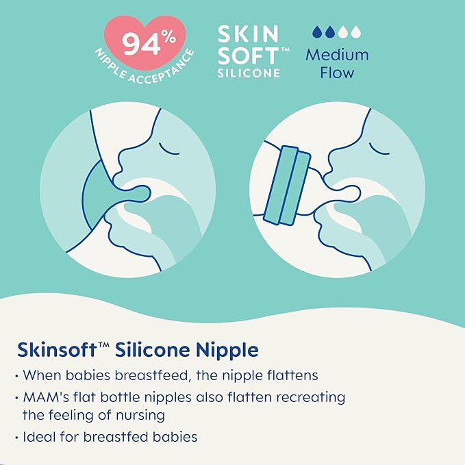 MAM Premium Glass Baby Bottles, Easy Switch Between Breast and Bottle, Feel Good Slow Flow, Newborn Essentials Must Have, 2+ Months, BPA Free, 9oz, Unisex, 3 Pack