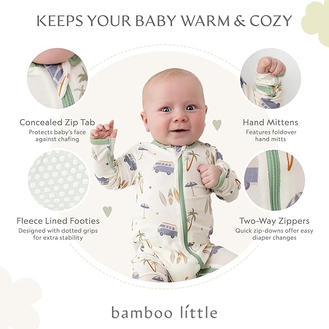 Bamboo Little Soft Baby Footie Pajamas, Baby Clothes, Newborn Sleepers, 95% Viscose and 5% Spandex, 0-24 Months