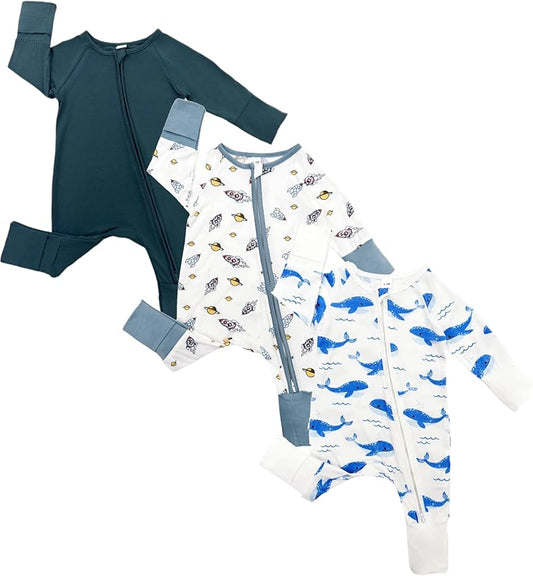 Bow Dream Bamboo Rayon Baby Boy Romper Footed Long Sleeve Footies Newborn Girl Clothes Footless with Zipper and Mitten Cuffs