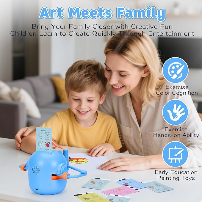 Smart Drawing Robot for Kids with 100 Cards – Voice-Activated Educational Art & Creativity Toy, Montessori Learning Machine for Boys & Girls Ages 3-9 for Toddlers & Children (Blue)