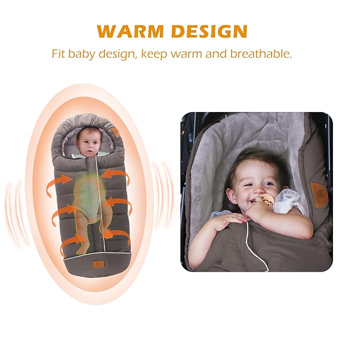 LAT Baby Warm Bunting Bag Universal,Stroller Sleeping Bag Cold Weather,Waterproof Toddler Footmuff(Basic,Grey)
