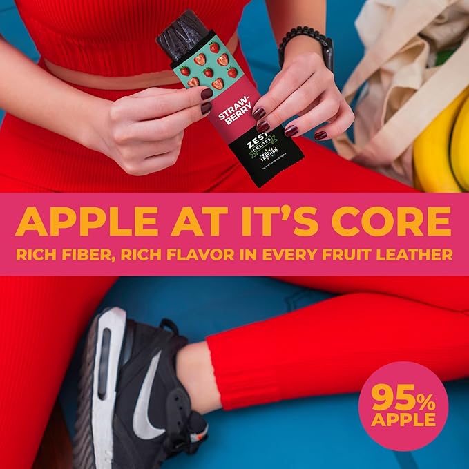 Fruit Snacks by Zest Delites, Fruit Leather, Healthy Snacks for Adults & Kids, Vegan Apple-Based Strips, Dried Strawberry-Peach-Blackberry-Plum Bars, 0.88 oz x 36