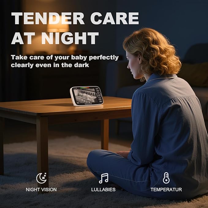 Baby Monitor with Camera and Audio – 720P Baby Camera No Wifi, 5 inch Screen,48 Hours Battery Life, Night Vision, Remote Pan& Tilt& Zoom，Two-Way Talk, Lullabies, Thermal Monitor, 1000ft Range