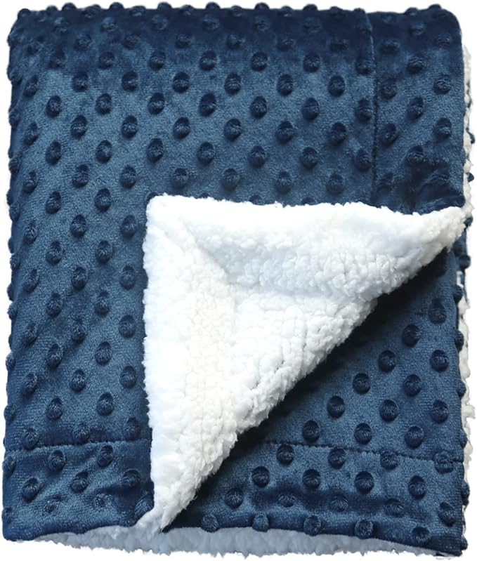 CREVENT Cozy Soft and Warm Sherpa Baby Blanket for Infant Toddler's Crib Cot Stroller Gift for Baby Girls All Season Use(30"X40" Navy Dot)