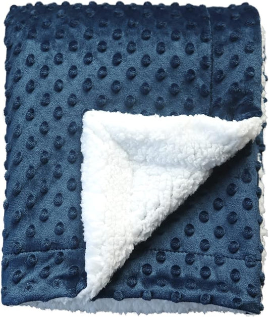 CREVENT Cozy Soft and Warm Sherpa Baby Blanket for Infant Toddler's Crib Cot Stroller Gift for Baby Girls All Season Use(30"X40" Navy Dot)