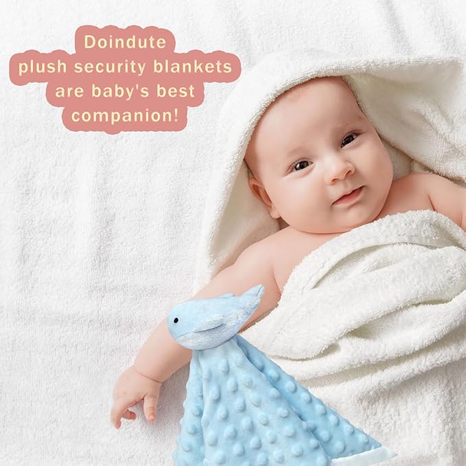Baby Blue Whale Soft Stuffed Animal Security Blanket, Plush Whale Character Lovey Blanket, Baby Shower/Nursery Gift, Newborn Infant Toddler Snuggle Blankie for Boys Girls, 13 Inches