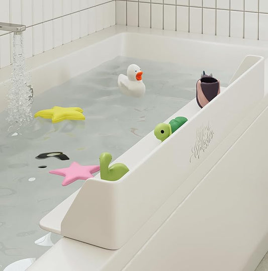 Original PlayPad, Bathtub Splash Guard Play Shelf - Toy Tray Caddy Holder Storage - Suction Cups Attach to Bath Tub - No Mess Water Spill in Bathroom for Toddlers Kids Baby (White)