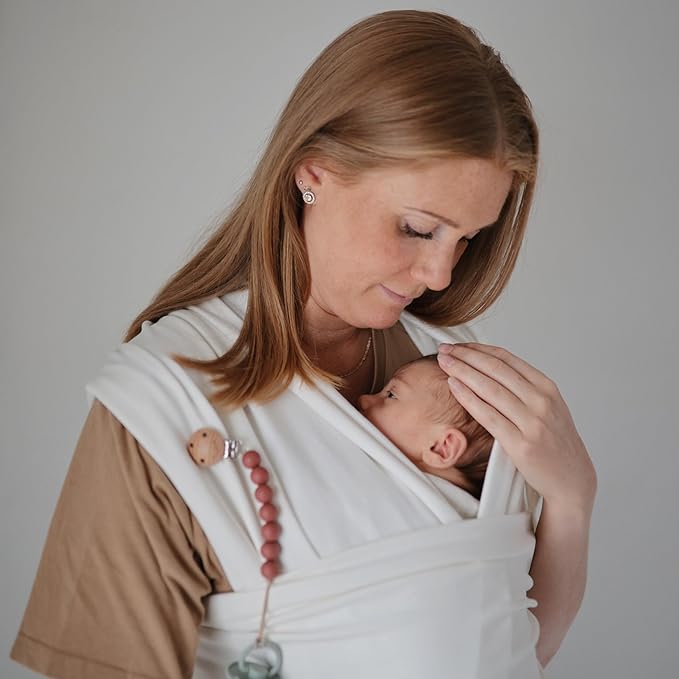 mushie Baby Wrap Carrier | Organic Cotton and Elastane | Infant Sling for Newborn and Babies 8-35 lbs (Ivory)