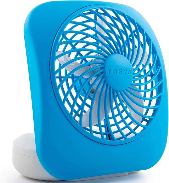 O2COOL Treva 5 Inch Battery Powered Fan Portable Desk Fan 2 Cooling Speeds with Compact Folding & Tilt Design Cubicle Accessories Small Portable (Blue)