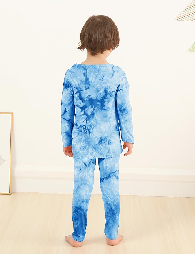 Jimonda Kids Toddler Soft Rayon From Bamboo Pajamas Long Sleeve Boys Girls Sleepwear Outdoor 4pcs Set Tops&Pants Tie Dye Pj
