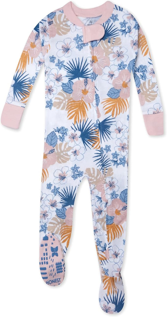 HonestBaby Non-Slip Footed Pajamas One-Piece Sleeper Zip-Front Pjs 100% Organic Cotton for Baby Girls