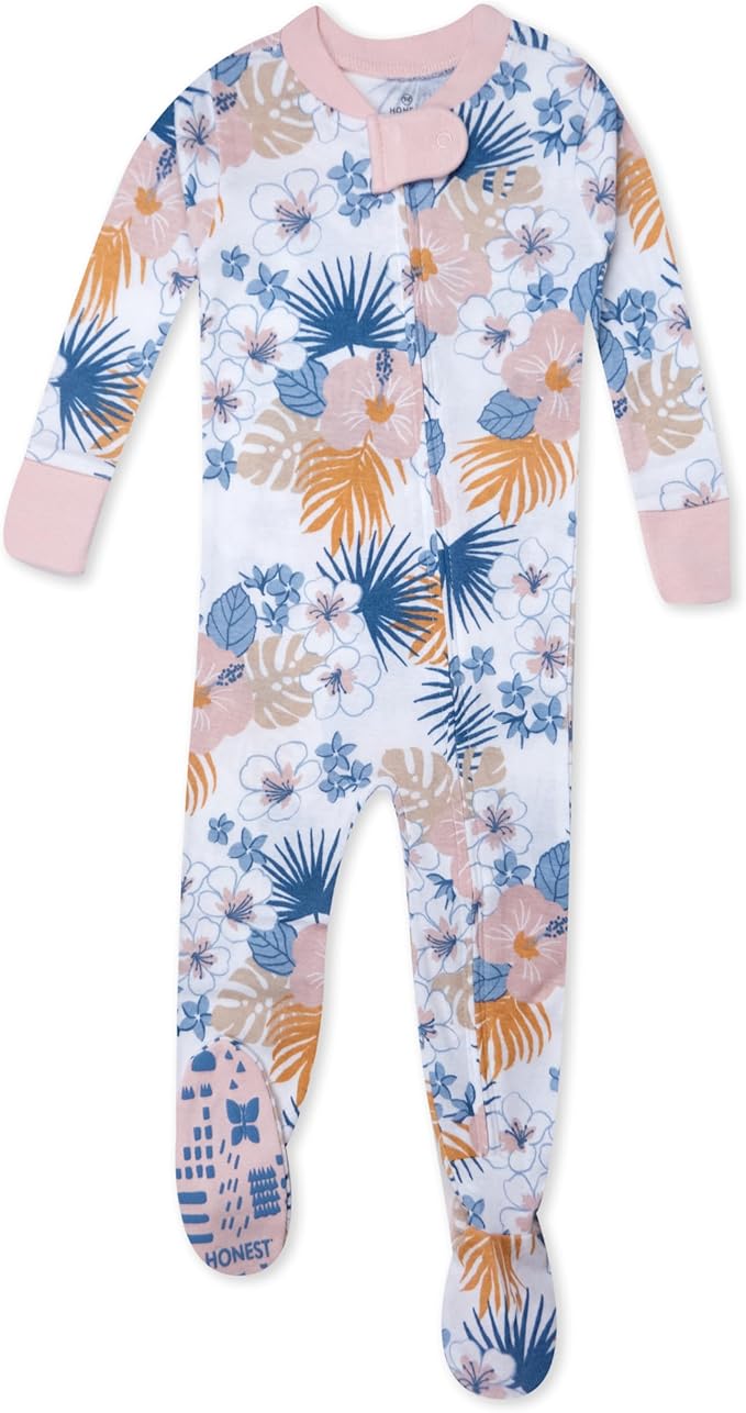 HonestBaby Non-Slip Footed Pajamas One-Piece Sleeper Zip-Front Pjs 100% Organic Cotton for Baby Girls