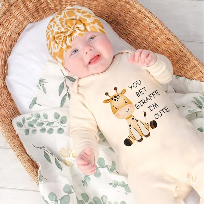 Sinhoon Newborn Baby Girl Romper Infant Letter Print Bodysuit Jumpsuit+Hat+Gloves+Socks 4Pcs Coming Home Clothes Outfit
