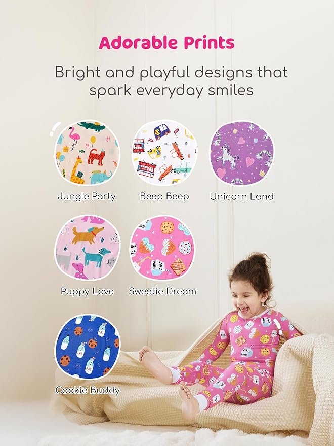 PATPAT Bamboo Viscose Pajama Sets for Toddler Boys & Girls Baby Kids, Ultra-soft Snug fit Pjs Sleepers for Birthday Holiday
