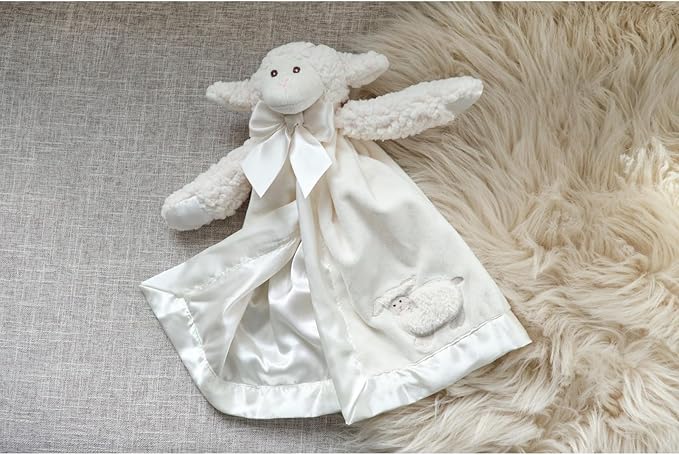 Bearington Baby Lamby Snuggler - 15 Inch White Lamb Plush Stuffed Animal Security Blanket Lovey for Babies, Baptism Gifts for Boys and Girls - Baptism Lamb Stuffed Animal