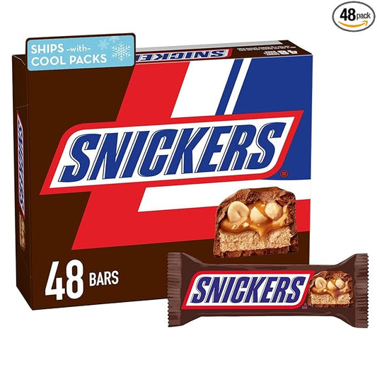 SNICKERS Full Size Milk Chocolate Candy Bars, 1.86 oz, 48 ct Box Chocolate Candy