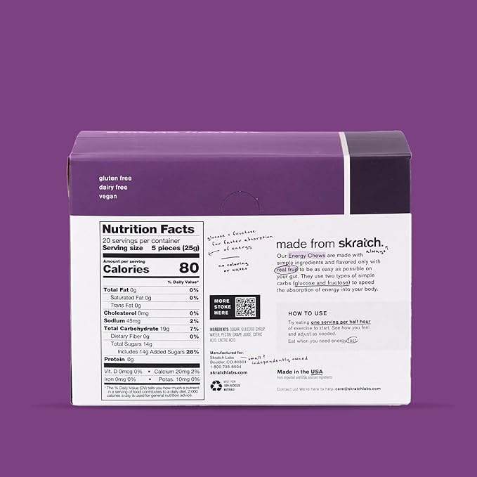 Skratch Labs Energy Chews | Gummies for Running, Cycling, and Sports Performance | Gel Alternative | Grape (10 Pack) | Gluten Free, Vegan