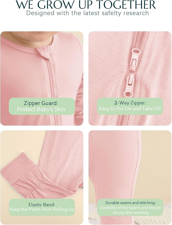 Jimonda Baby Romper Boys Girls Bamboo Pajamas 2-Way Zipper Footless Unisex Long Sleeve Sleepers Sleep and Play 0-24 Months
