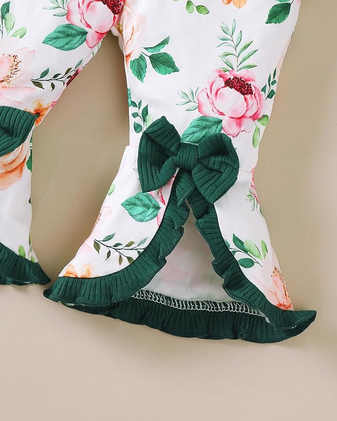 SUNNY PIGGY Newborn Baby Girl Clothes Infant Outfits Romper Floral Fall Outfit Bell Bottoms Pant Sets Hat Headband Flowerpant