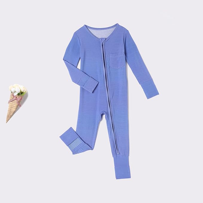OPAWO Viscose from Bamboo Baby Pajamas Girl 2pack Mittens Cuff 2 Way Zipper Soft Footless Sleeper Baby Boy One-Piece Romper