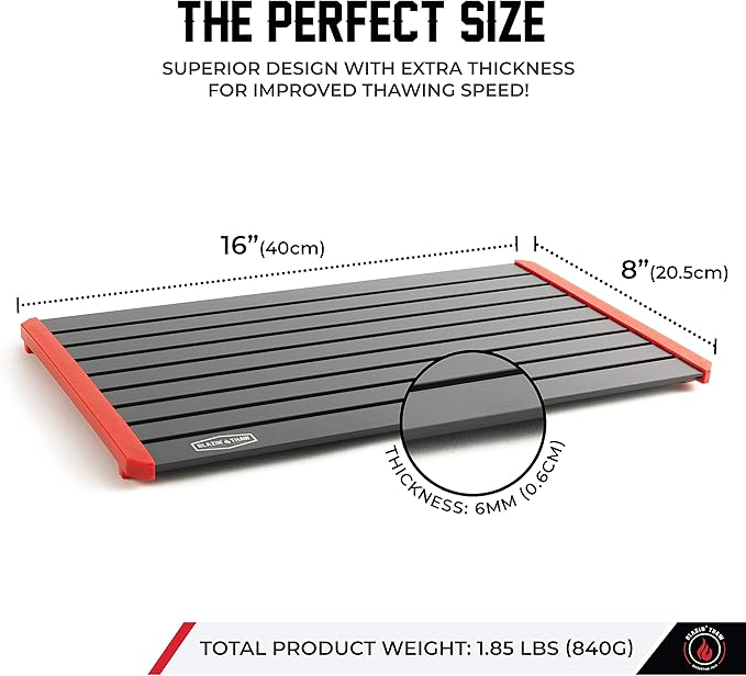 BLAZIN' THAW Defrosting Tray for Frozen Meat | 16" Family-Size | Aluminium Plate for Thawing Frozen Food | Natural Thawing Process | No Microwaves, No Cold/Warm Water Required |