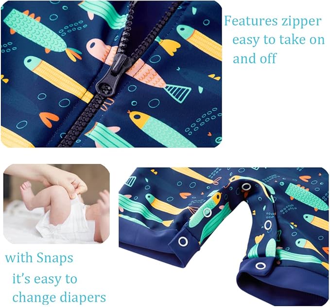 UMELOK Baby Boys UPF 50+ Sun Protection One Piece Rashguard Swimsuit with Snap Bottom